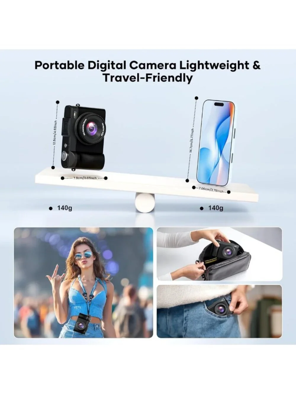 Compact 4K Digital Camera with 50MP, Auto-Focus, 180° Flip Screen & 16X Zoom